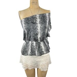 Y2K 2000's One Shoulder Top Floral Peplum‎ Ruffle Clubwear Retro Women S/M